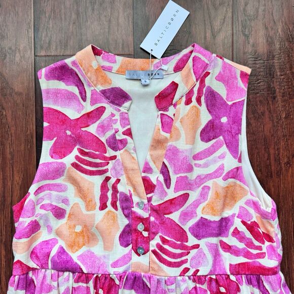 NWT Baltic Born Pink Multi Floral Cami Short Linen Blend Dress Sz S Cute Summer - Picture 7 of 16